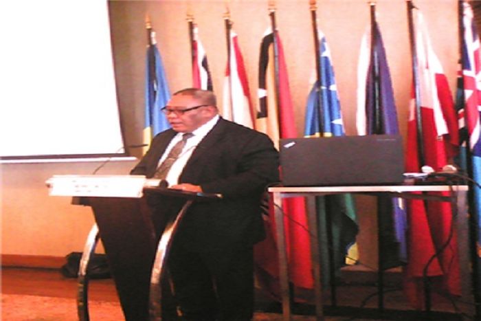 Hon. Tevita Lavemaau, Minister for Revenue and Customs delivering Tonga’s statement to Oceania 22 Summit.