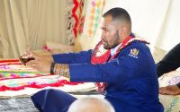 A traditional ceremony at Waitematā police headquarters, Auckland, for the appointment of Sergeant Sanalio Kaihau&#039;s appointment. Photo: RNZI / Indira Moala