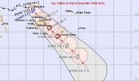 This forecast track of Cyclone Tino shows it passing over Vanua Levu and Tonga&#039;s capital, Nuku&#039;alofa. Photo: Fiji Meteorological Service