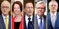 L-R - Malcolm Turnbull, Julia Gillard, Tony Abbot, Kevin Rudd &amp; Scott Morrison