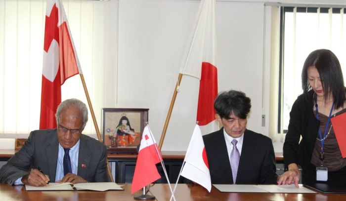 Hon. Samuela ‘Akilisi Pohiva Prime Minister of Tonga and H.E Mr. Yukio Numata,  signed and exchanged notes for the Project for Upgrading of Wharf for Domestic Transportation in Nuku’alofa,10 June, 2015. Sign and Exchange of notes ceremony at the Ministry of Foreign Affairs and Trade. 