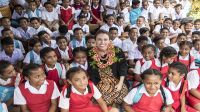 Jacinda Ardern visited Fasi Government Primary School to see the destruction caused by cyclone Gita. Photo: Pool photo / Michael Craig / New Zealand Herald