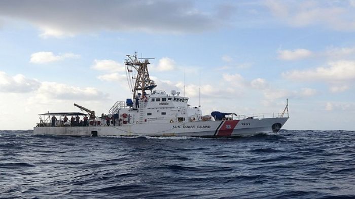 US Coast Guard cutter participating in Operation Kurukuru in October 2019, an annual operation targeting &quot;illegal&quot; and unregulated fishing, in waters off Palau