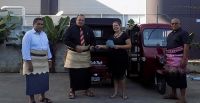 L-R. CEO for MEIDECC, Mr. Paula.P.Ma’u, Honorable Deputy Prime Minister and Minister for MEIDECC, Hon. Siaosi Sovaleni, Ms Julia Lambacher and Mr. Tevita Tukunga, Director for the Energy Department. Photo: MEIDECC