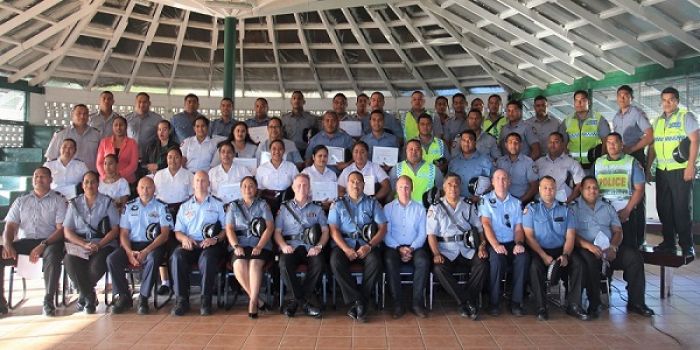 Police Commissioner Stephen Caldwell with latest members of Tonga Police to complete the Tonga Police Leadership Training known as the Accountability, Authority and Responsibility (AAR) training.