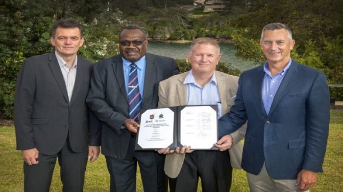 AFP Commissioner Andrew Colvin, Fiji Police Force Deputy Commissioner Rusiate Tudravu, Tonga Police Service Commissioner Steve Caldwell, and New Zealand Police Commissioner Mike Bush.