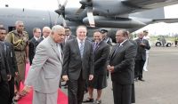 New Zealand&#039;s prime minister John Key and Fiji&#039;s prime minister Frank Bainimarama on Mr Key&#039;s arrival in Suva on Thursday 9 June 2016. Photo by Fijian government