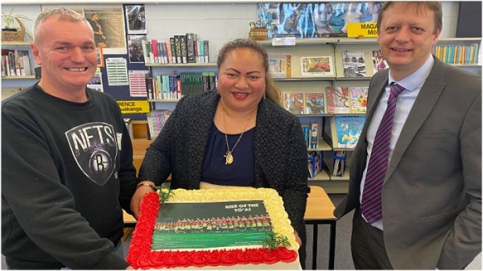 From left; Co-authors David Riley, &#039;Alisi Tatafu and Mangere College Principal Tom Webb at the launch of the book &quot;The Rise of the To&#039;a