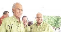 Prime Minister of Tonga &#039;Akilisi Pohiva and Prime Minister of Fiji Frank Bainimarama in Tuvalu during Pacific Forum Leaders&#039; Meeting earlier this month