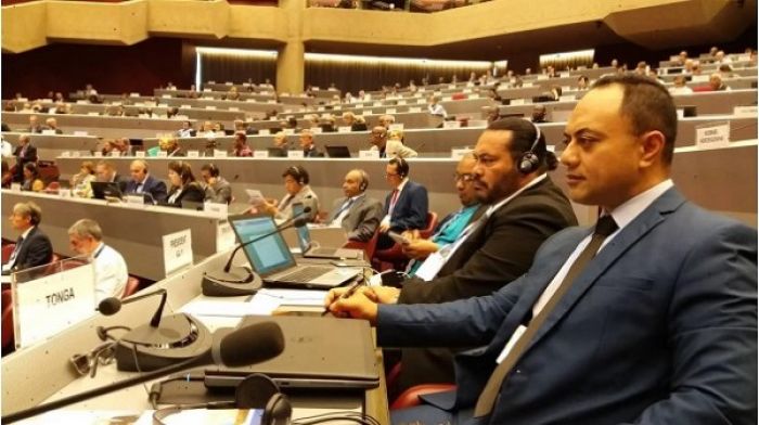  The Tonga Delegates seated during the discussion of the Strategic Plans and Budget 2020-2030 of WMO (From right to left, Mr. Taaniela Kula (Hydrological Advisor), Mr. ‘Ofa Fa’anunu, Permanent Representative of Tonga with WMO and President of WMO Region V.