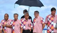 Australia’s Scott Morrison, second right, with other leaders at the Pacific Islands Forum in Tuvalu