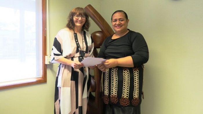 New Zealand High Commissioner Tiffany Babington presented a NZ$7 million grant contribution to the Acting Chief Executive Officer, Ministry of Finance and National Planning, Kilisitina Tuaimei&#039;api