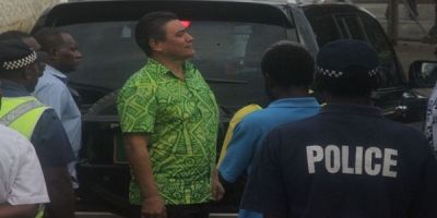 Vanuatu Deputy Prime Minister Moana Carcasses outside court in Port Vila following his conviction