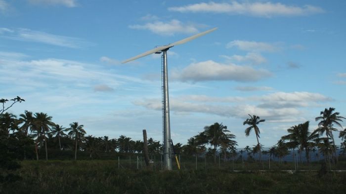 A single wind turbine in the village of Nakolo in Tonga